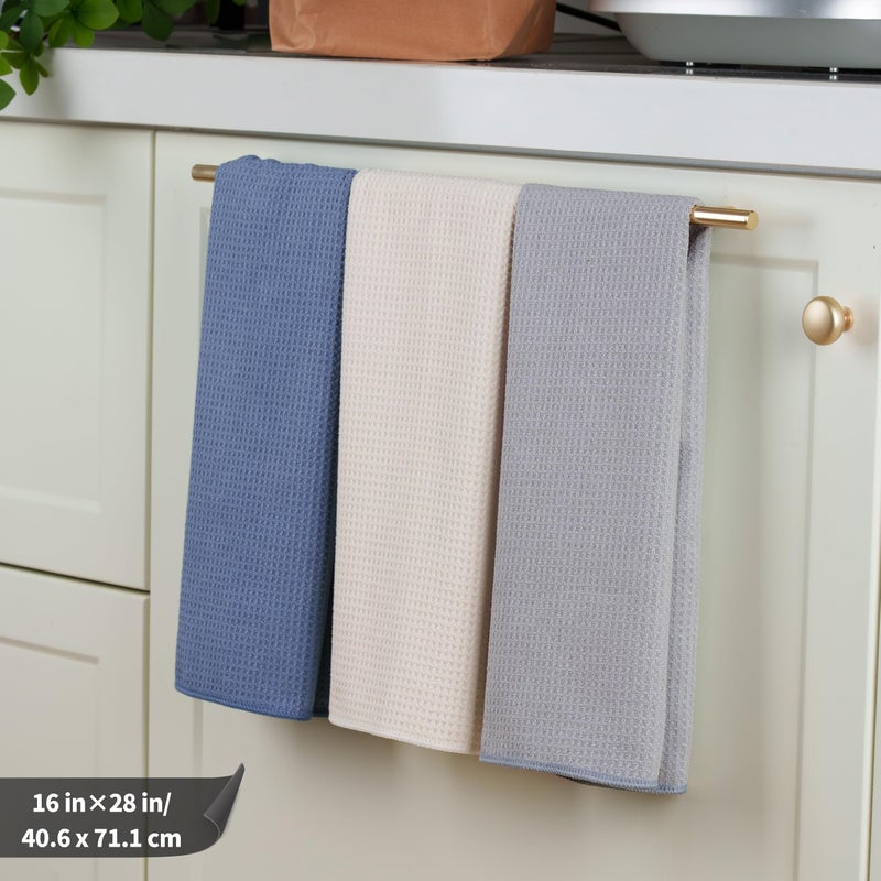 POLYTE Premium Microfiber Kitchen Dish Hand Towel Waffle Weave 12 Pack (16x28 in, Dark Blue, Gray, Off White) - Image 2